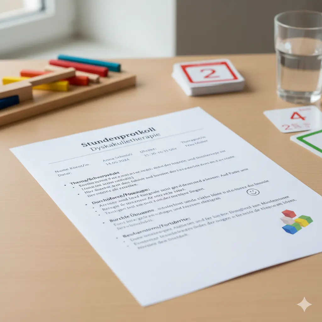Stundenprotokoll einer Förderstunde im Rahmen der Dyskalkulietherapie